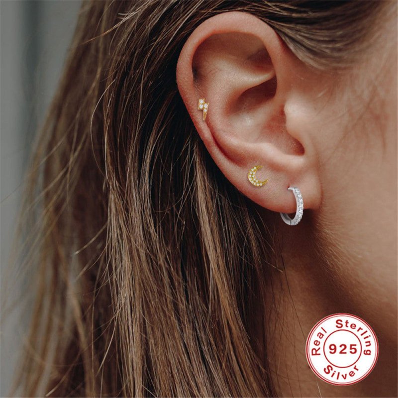 Moon Stud Earrings Fashion Simple Diamond-Studded Girls Ear Clip Ear Buckle-Jewearrings