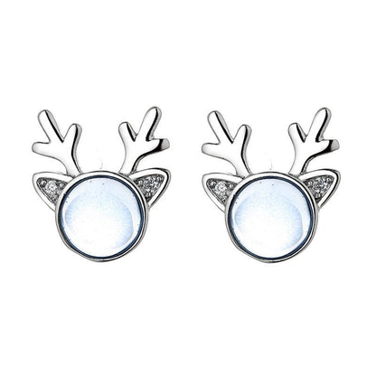 Moonstone Elk Blue Flash Drill Antler Earrings For Women-Jewearrings