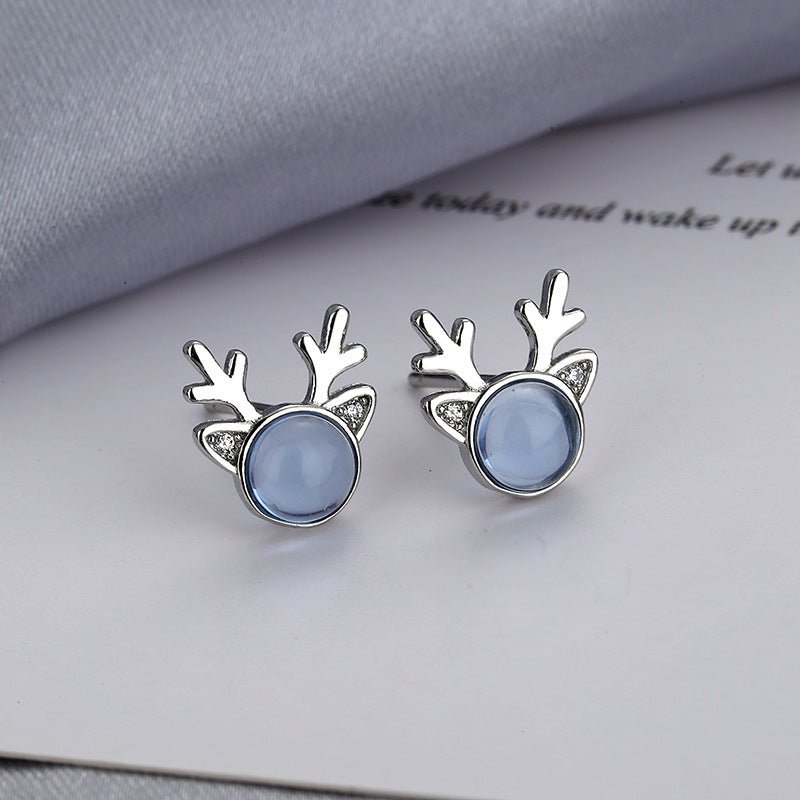 Moonstone Elk Blue Flash Drill Antler Earrings For Women-Jewearrings