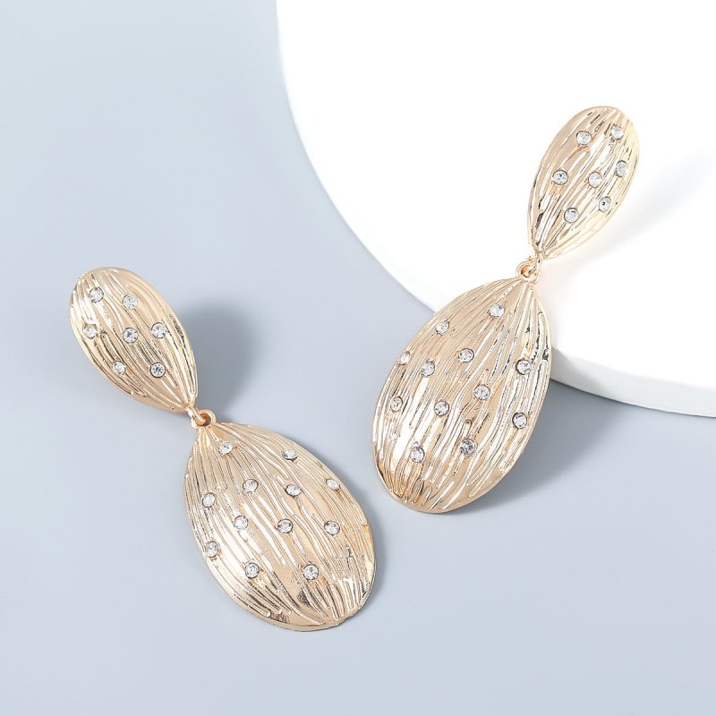 Multi-layer Geometric Alloy Diamond-studded Acrylic Earrings-Jewearrings