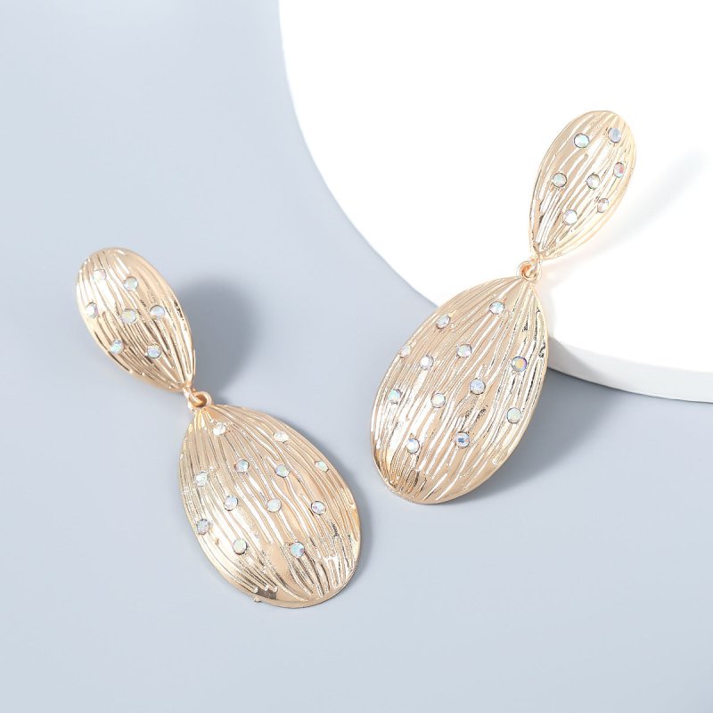 Multi-layer Geometric Alloy Diamond-studded Acrylic Earrings-Jewearrings