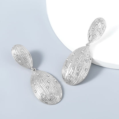 Multi-layer Geometric Alloy Diamond-studded Acrylic Earrings-Jewearrings