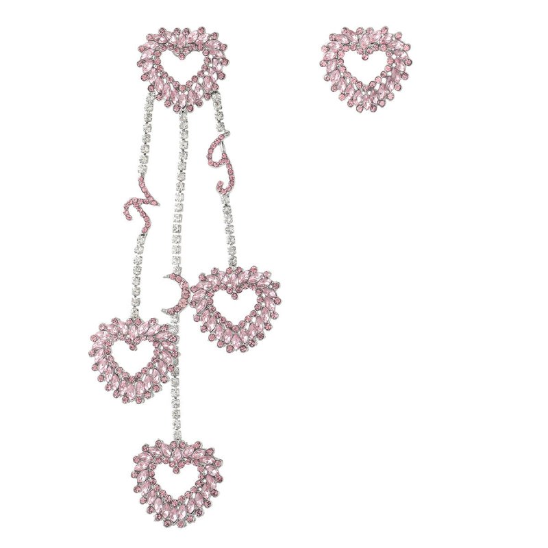 Multi-layer Love Heart-shaped Alloy Diamond-studded Acrylic Asymmetric Earrings-Jewearrings