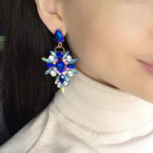 Multicolor crystal geometric drop earrings-Jewearrings