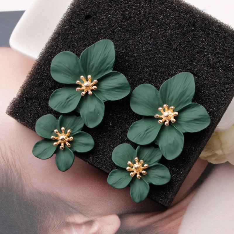 Multicolor Double Flower Stud Earrings Simple And Sweet Earrings-Jewearrings