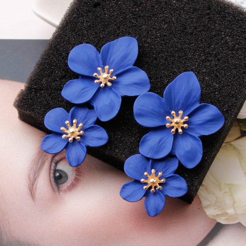 Multicolor Double Flower Stud Earrings Simple And Sweet Earrings-Jewearrings