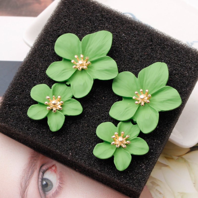 Multicolor Double Flower Stud Earrings Simple And Sweet Earrings-Jewearrings