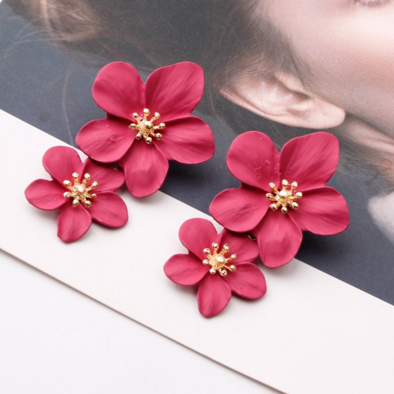 Multicolor Double Flower Stud Earrings Simple And Sweet Earrings-Jewearrings