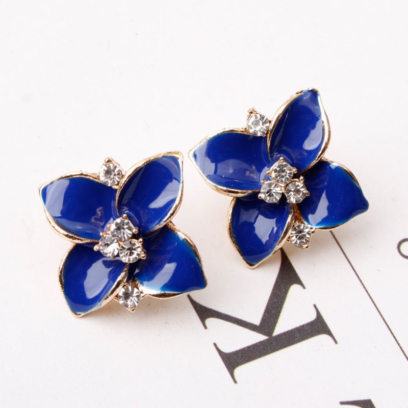 Multicolor Flower Stud Earrings With Diamonds-Jewearrings