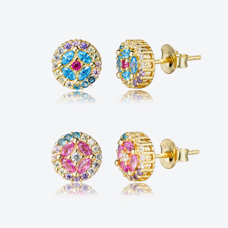 Multicolor Zircon With Diamond S925 Silver Stud Earrings-Jewearrings