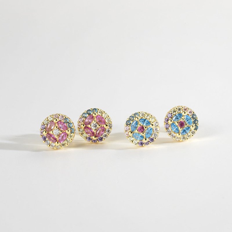 Multicolor Zircon With Diamond S925 Silver Stud Earrings-Jewearrings