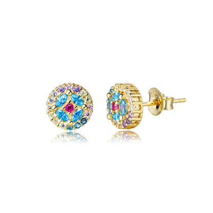 Multicolor Zircon With Diamond S925 Silver Stud Earrings-Jewearrings