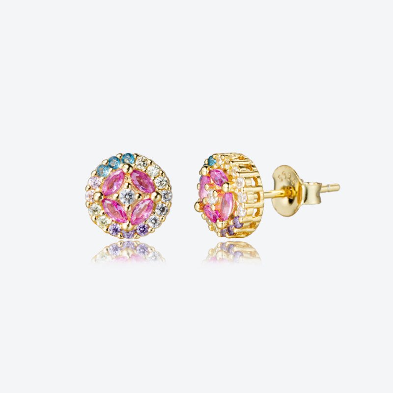 Multicolor Zircon With Diamond S925 Silver Stud Earrings-Jewearrings