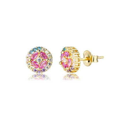 Multicolor Zircon With Diamond S925 Silver Stud Earrings-Jewearrings