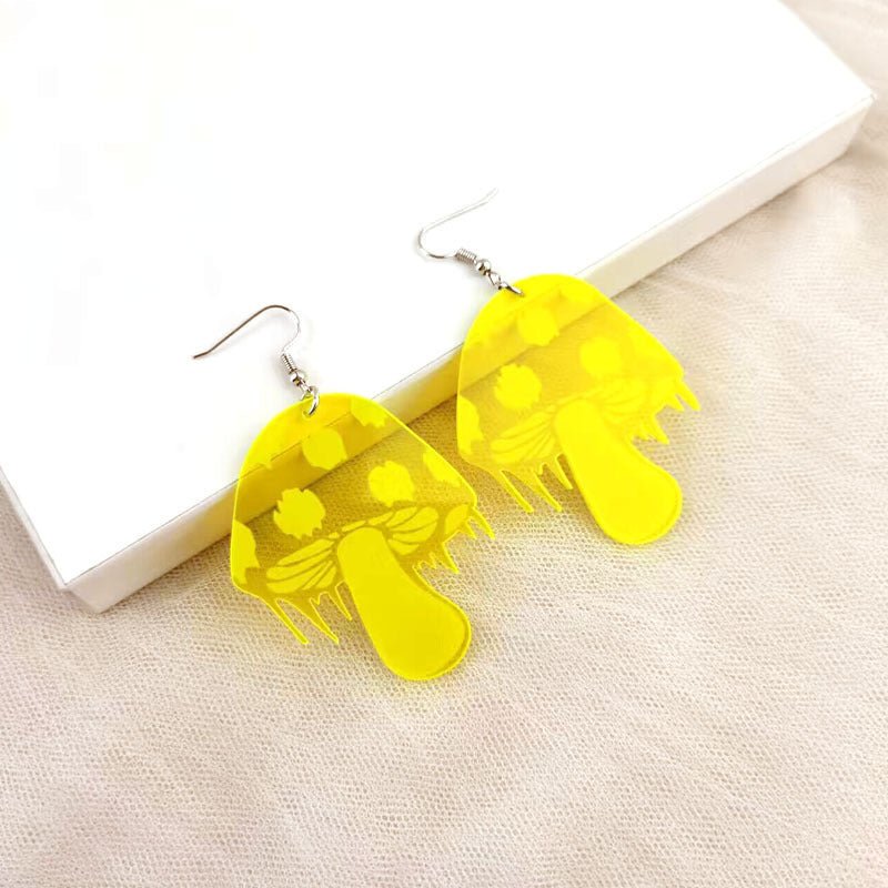 Mushroom Earrings - Acrylic Fluorescent Small Mushroom-Jewearrings