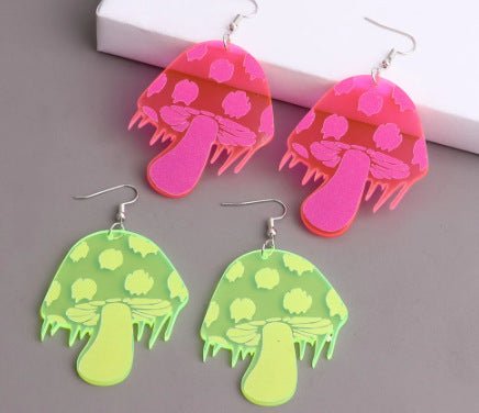 Mushroom Earrings - Acrylic Fluorescent Small Mushroom-Jewearrings