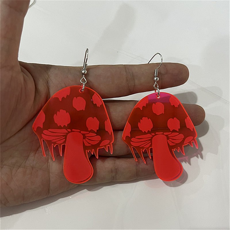 Mushroom Earrings - Acrylic Fluorescent Small Mushroom-Jewearrings