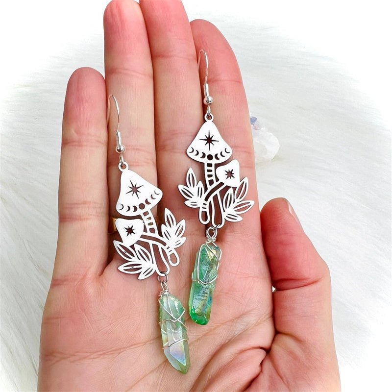 Mushroom Earrings Crystal Hanging Earrings-Jewearrings