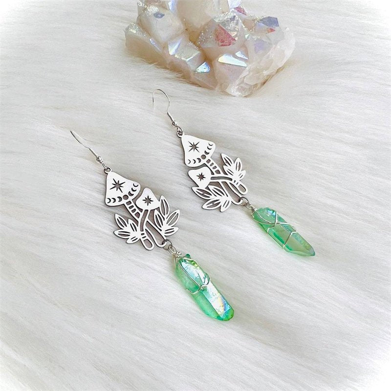 Mushroom Earrings Crystal Hanging Earrings-Jewearrings