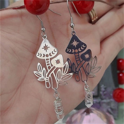 Mushroom Earrings Crystal Hanging Earrings-Jewearrings