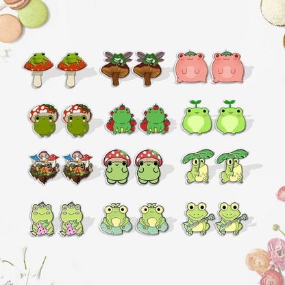 Mushroom Earrings - Cute Frog Mushroom Acrylic-Jewearrings