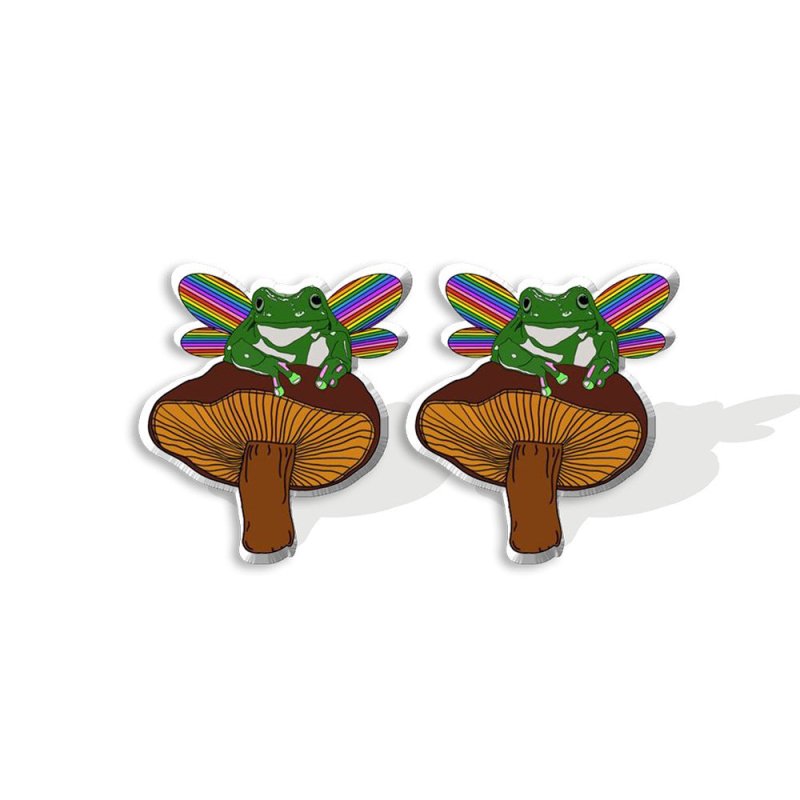 Mushroom Earrings - Cute Frog Mushroom Acrylic-Jewearrings