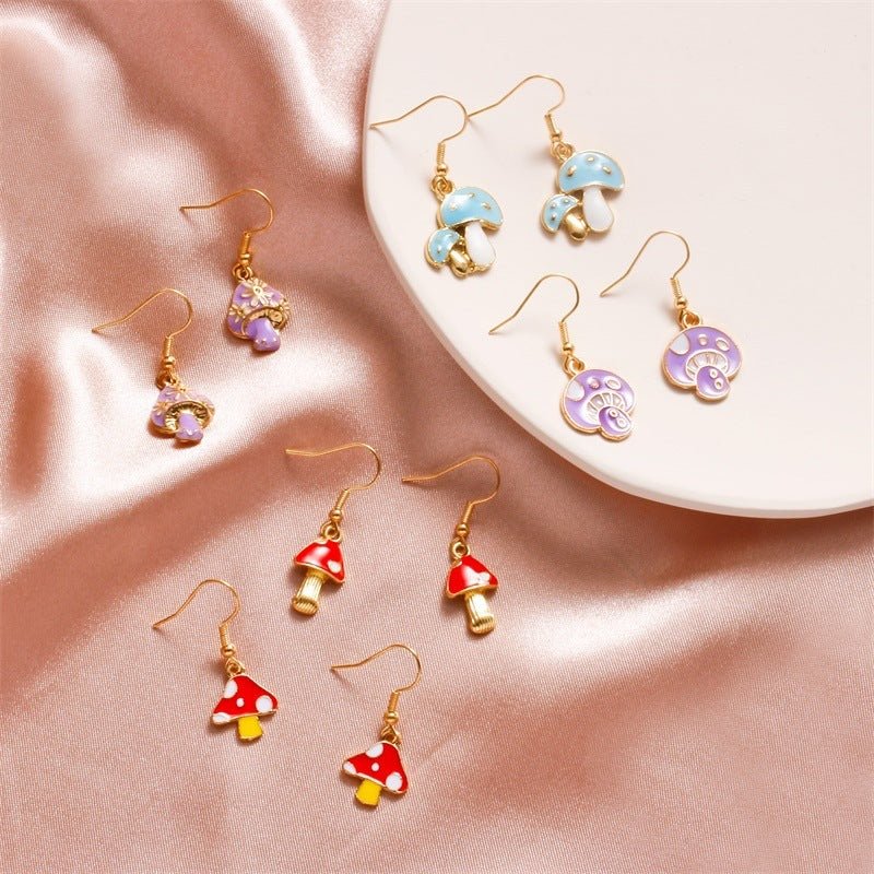 Mushroom Earrings Cute Polka Dot Alloy Earrings-Jewearrings