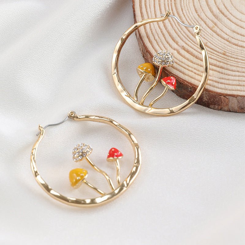 Mushroom Earrings Gold Drop Earrings-Jewearrings