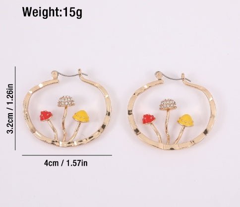 Mushroom Earrings Gold Drop Earrings-Jewearrings