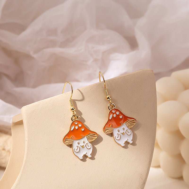 Mushroom Earrings Gold Drop Earrings-Jewearrings