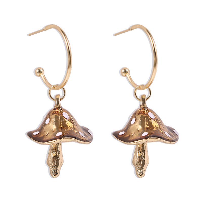 Mushroom Earrings Gold Drop Earrings-Jewearrings