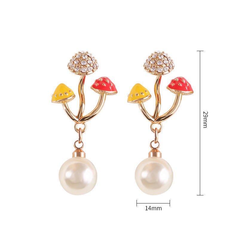 Mushroom Earrings Gold Drop Earrings-Jewearrings