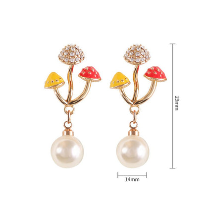 Mushroom Earrings Gold Drop Earrings-Jewearrings