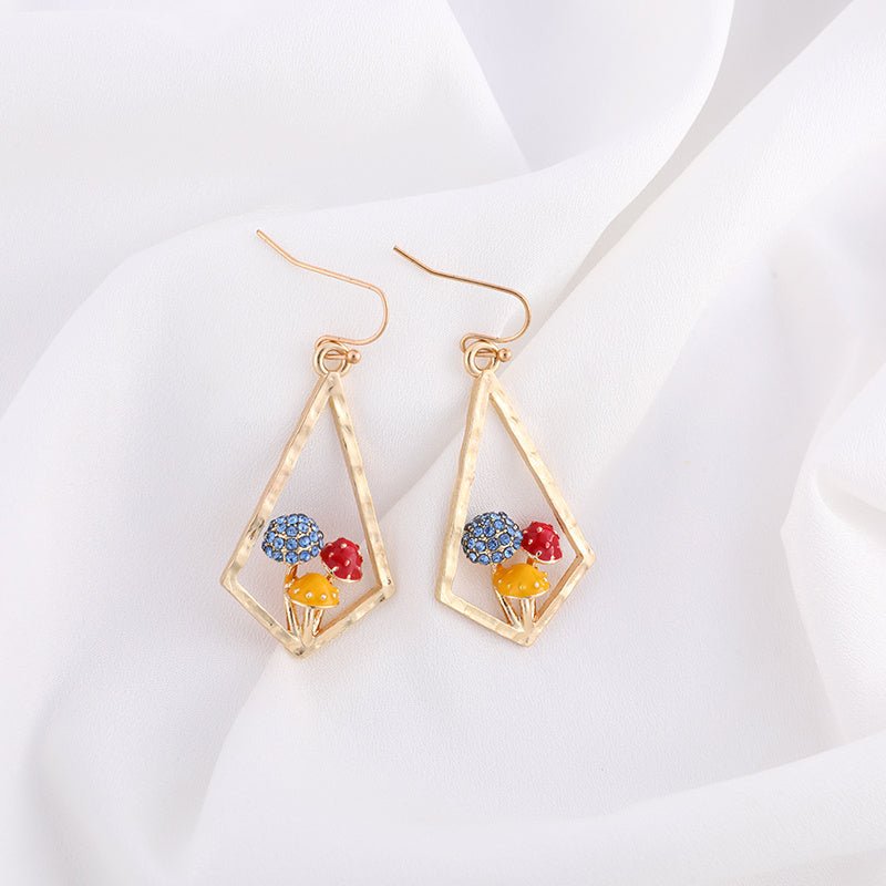 Mushroom Earrings Gold Drop Earrings-Jewearrings