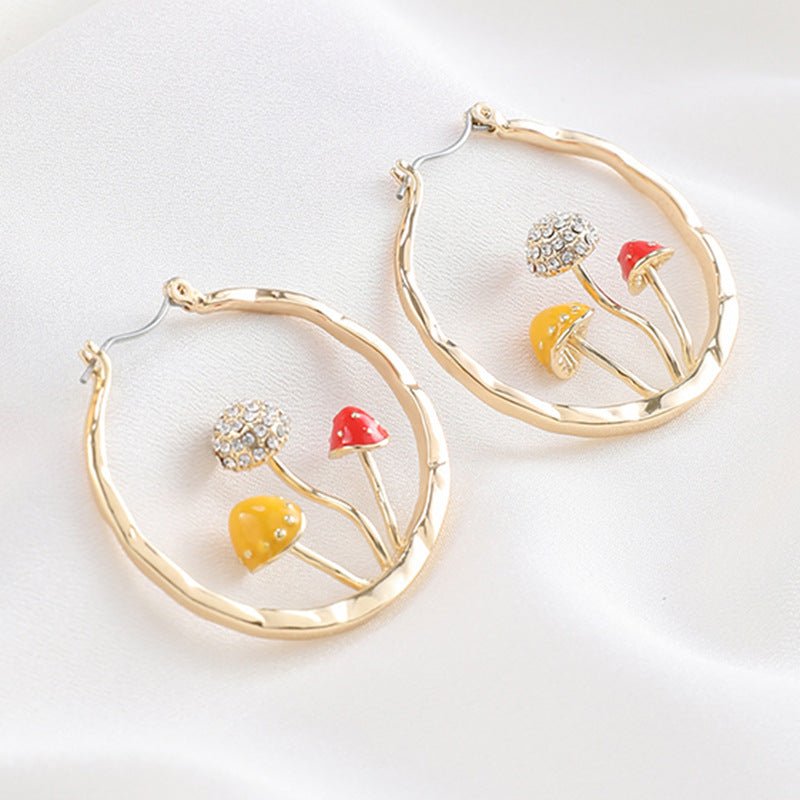 Mushroom Earrings Gold Drop Earrings-Jewearrings