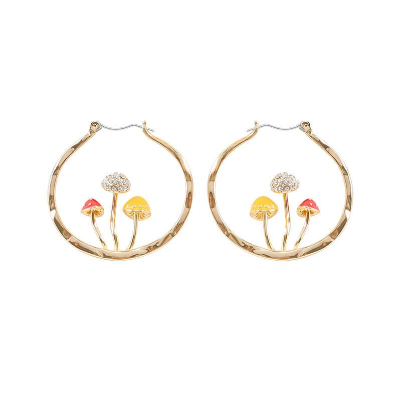 Mushroom Earrings Gold Drop Earrings-Jewearrings