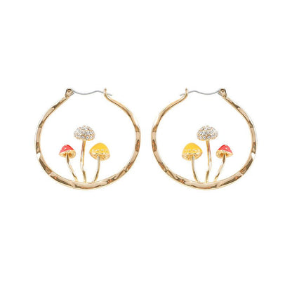 Mushroom Earrings Gold Drop Earrings-Jewearrings