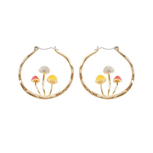 Mushroom Earrings Gold Drop Earrings-Jewearrings