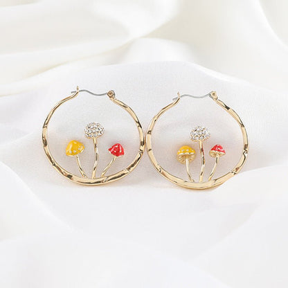 Mushroom Earrings Gold Drop Earrings-Jewearrings