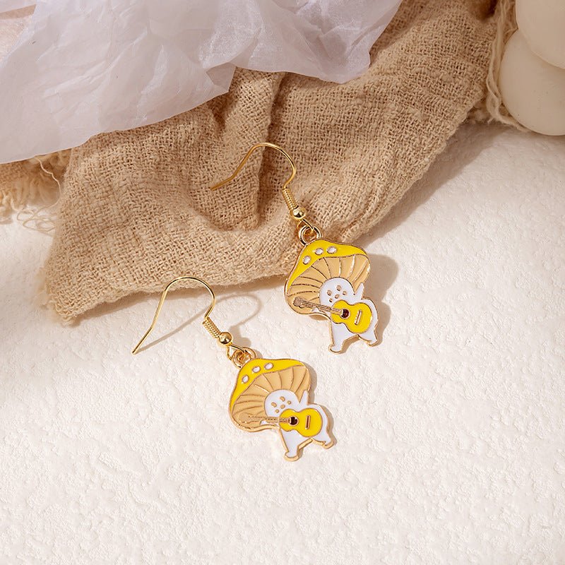 Mushroom Earrings Gold Drop Earrings-Jewearrings