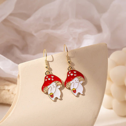 Mushroom Earrings Gold Drop Earrings-Jewearrings