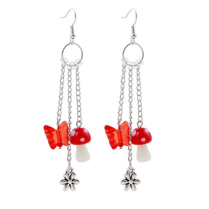 Mushroom Earrings Long Chain Butterfly Earrings-Jewearrings