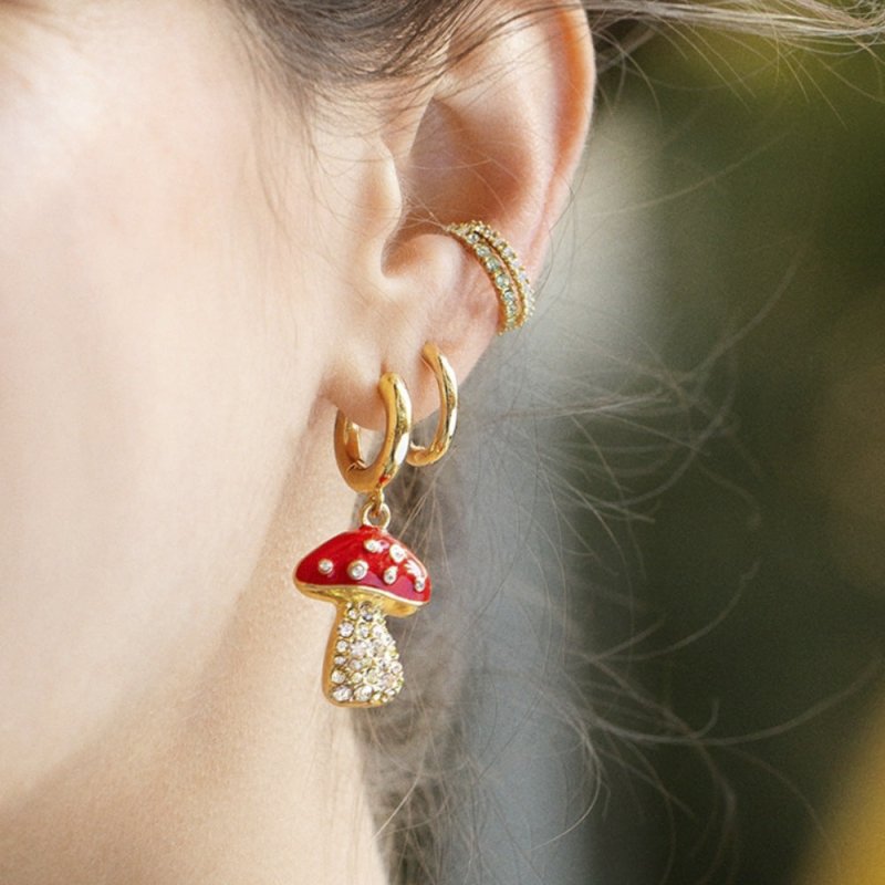 Mushroom Earrings - Mushroom oil drop diamond-Jewearrings