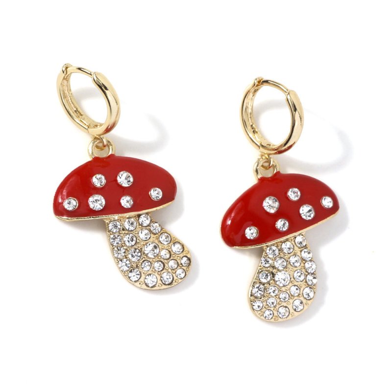 Mushroom Earrings - Mushroom oil drop diamond-Jewearrings