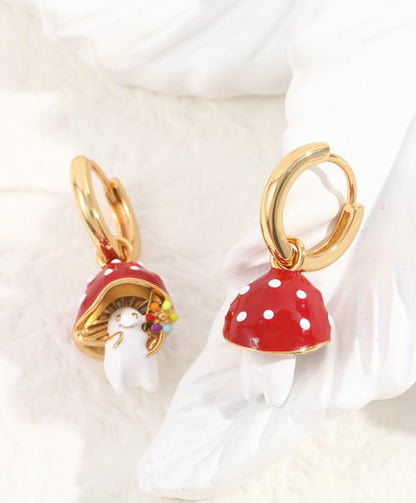 Mushroom Earrings Ornament Women's Copper Earrings-Jewearrings