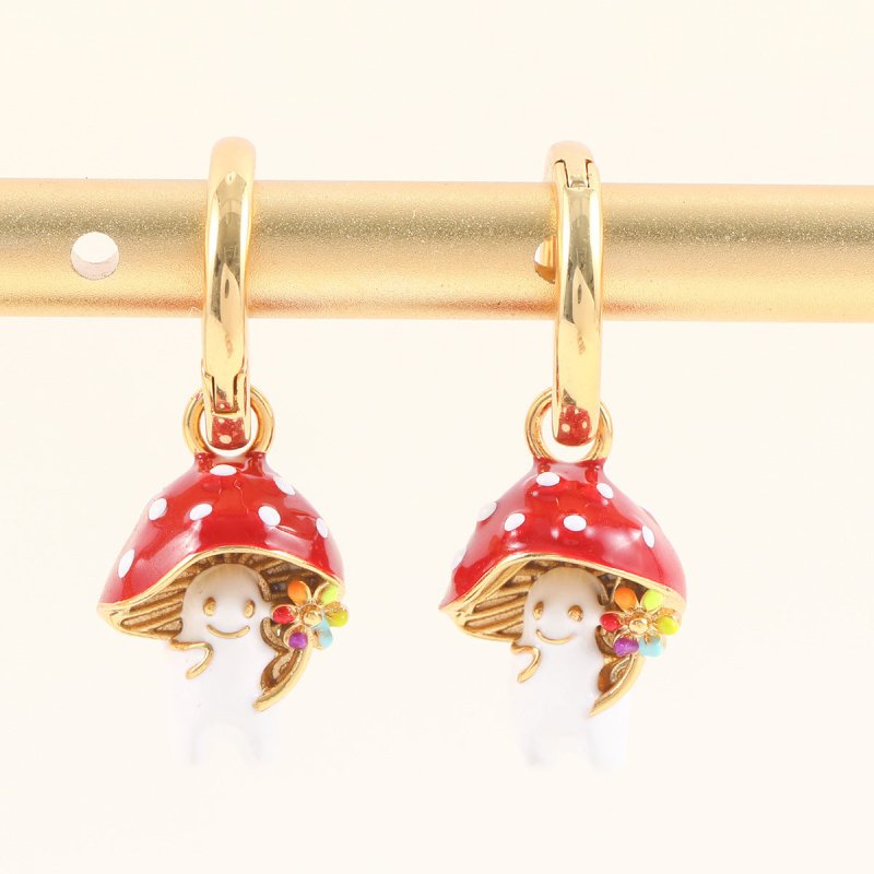 Mushroom Earrings Ornament Women's Copper Earrings-Jewearrings