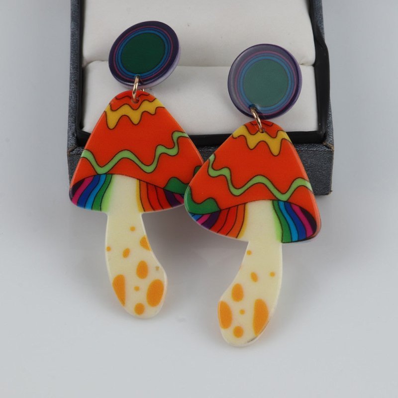 Mushroom Earrings Rainbow Floral Earrings-Jewearrings