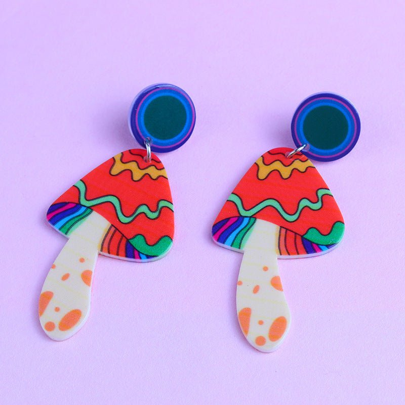 Mushroom Earrings Rainbow Floral Earrings-Jewearrings