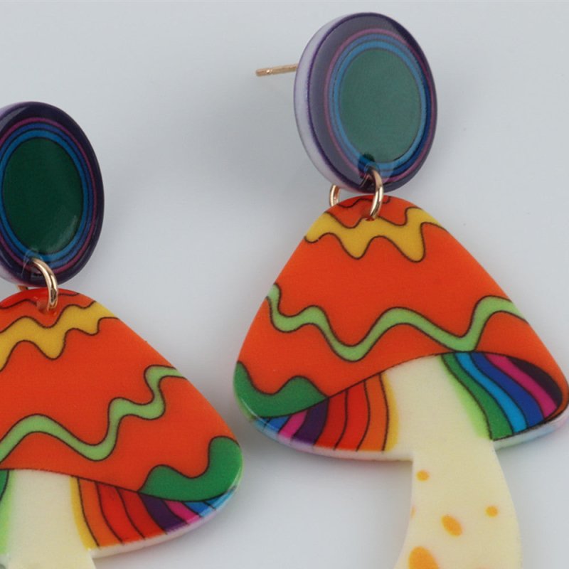 Mushroom Earrings Rainbow Floral Earrings-Jewearrings