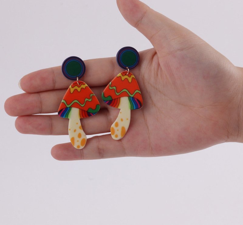 Mushroom Earrings Rainbow Floral Earrings-Jewearrings